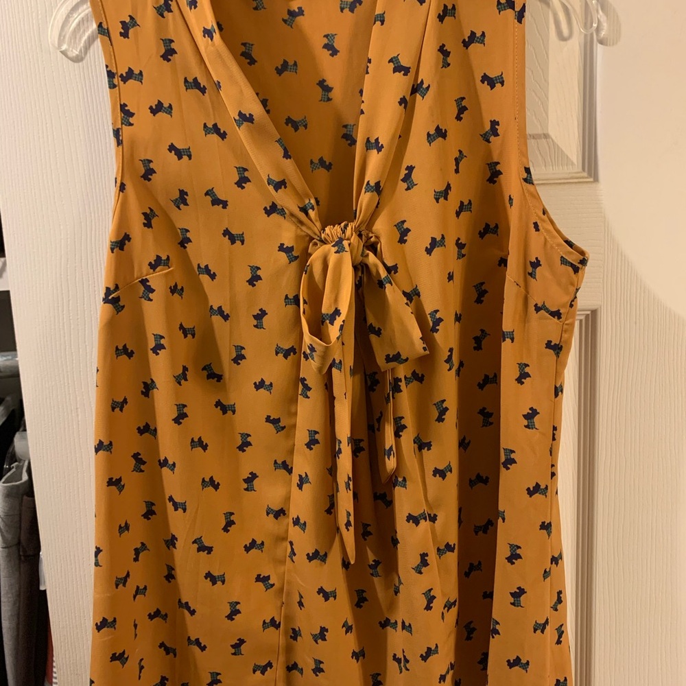 Mustard Yellow Sleeveless Top with Scottie Dog Print